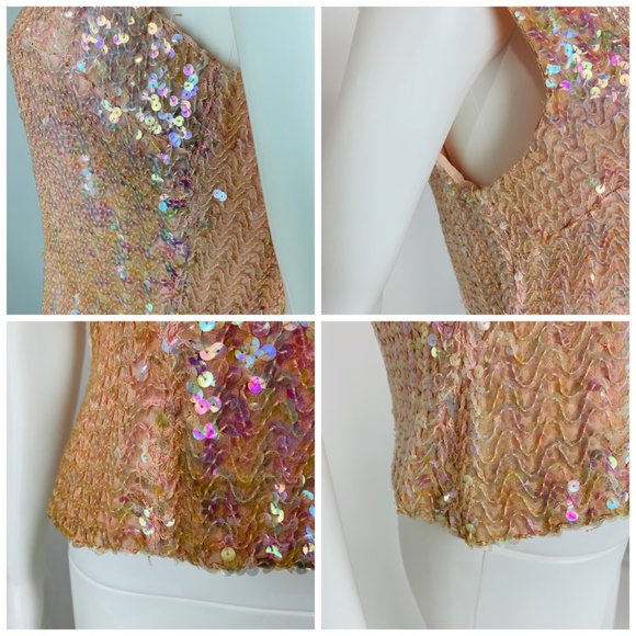 Vintage 50s Pink Sequin Sleeveless Top Glamorous Evening Tank B 36" - Picture 9 of 10